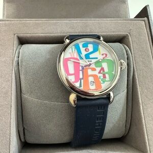 Michele Multicolor Dial Watch with Navy Strap
